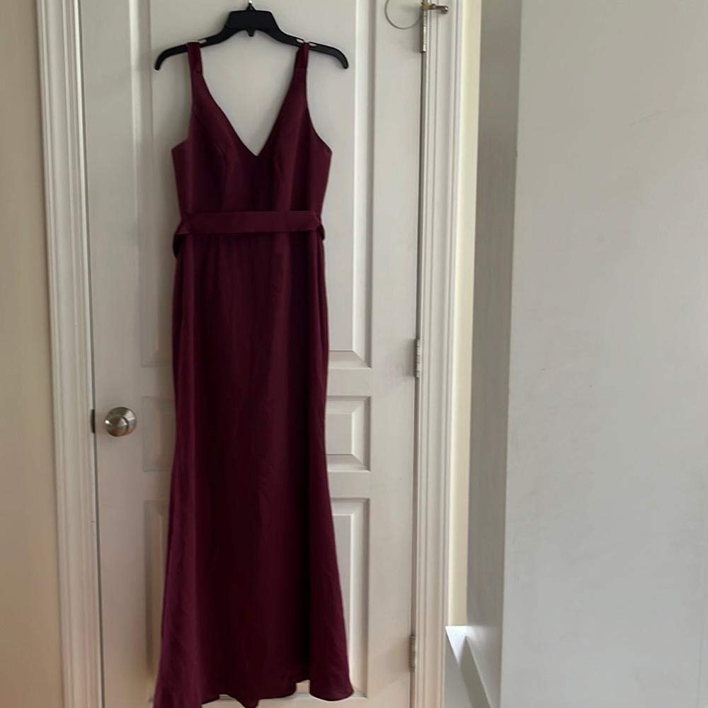 Elegant long Vera Wang gown in deep wine